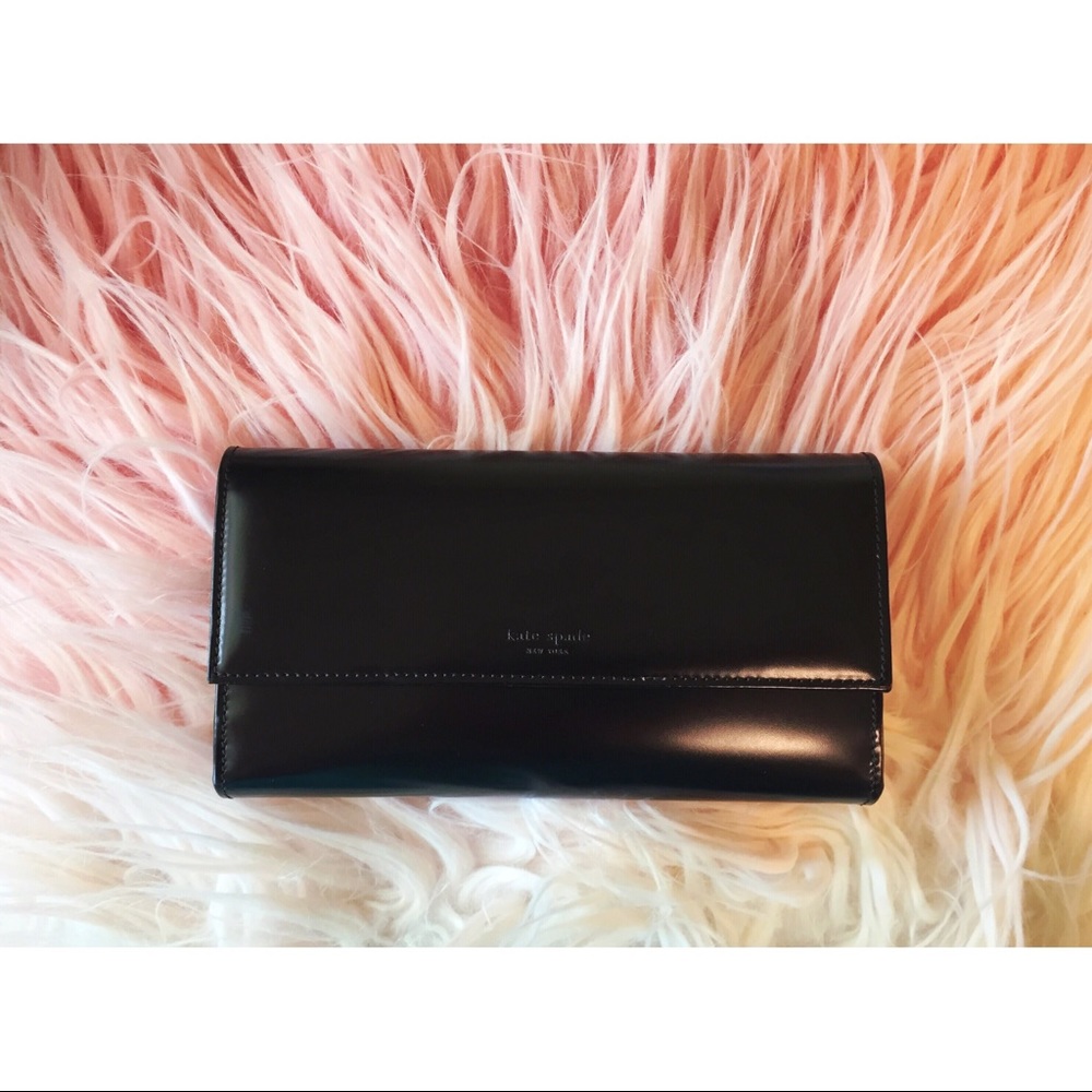 Kate Spade Black Fold-Over Wallet with Red Lining